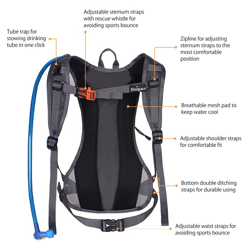 Unigear Hydration Pack Backpack with 70 oz 2L Water Bladder for Running, Hiking, Cycling, Climbing, Camping, Biking (Gray) - Image 3